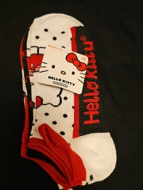 Hello Kitty Womens Low-Cut Athletic Socks in White, Red & Black